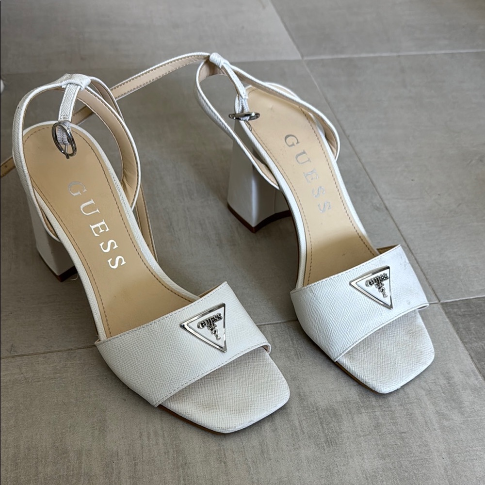 Guess White Heels with Logo Detail - perfect for brides